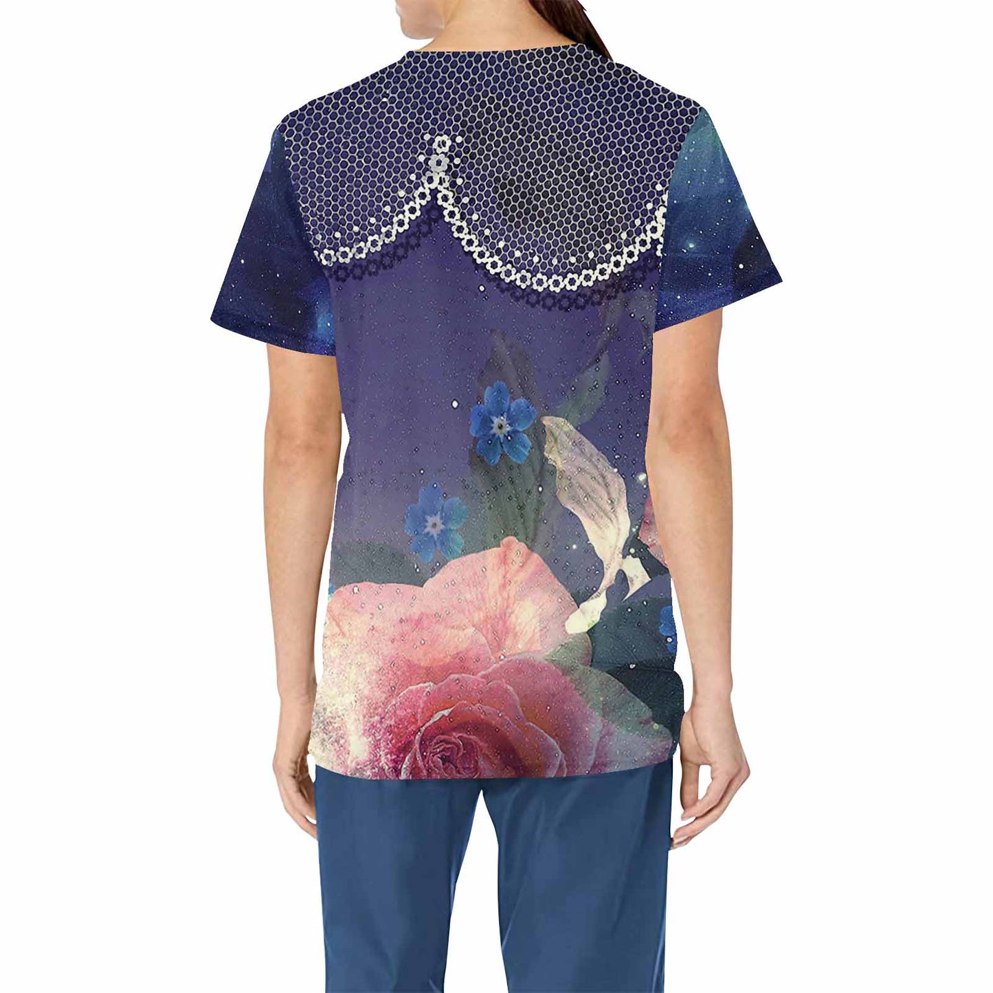 Victorian lace print professional scrubs, nurses scrub, unisex, design 02