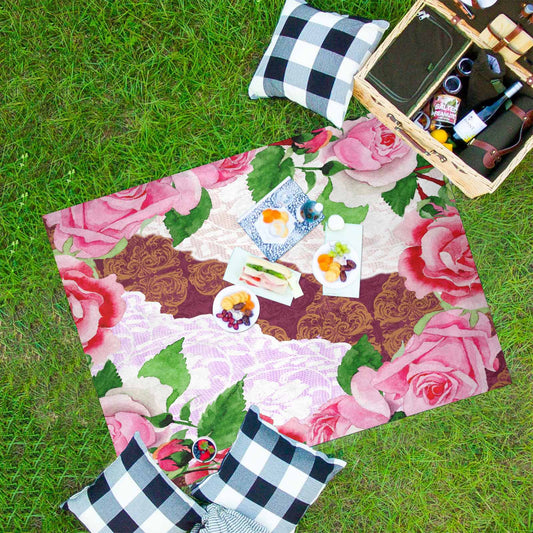 Victorian lace print waterproof picnic mat, 69 x 55in, design 19