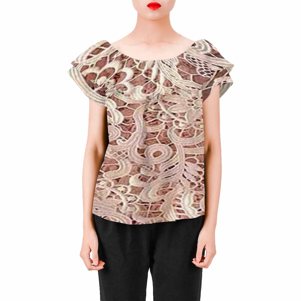 Victorian Lace print Chiffon Blouse, design 11