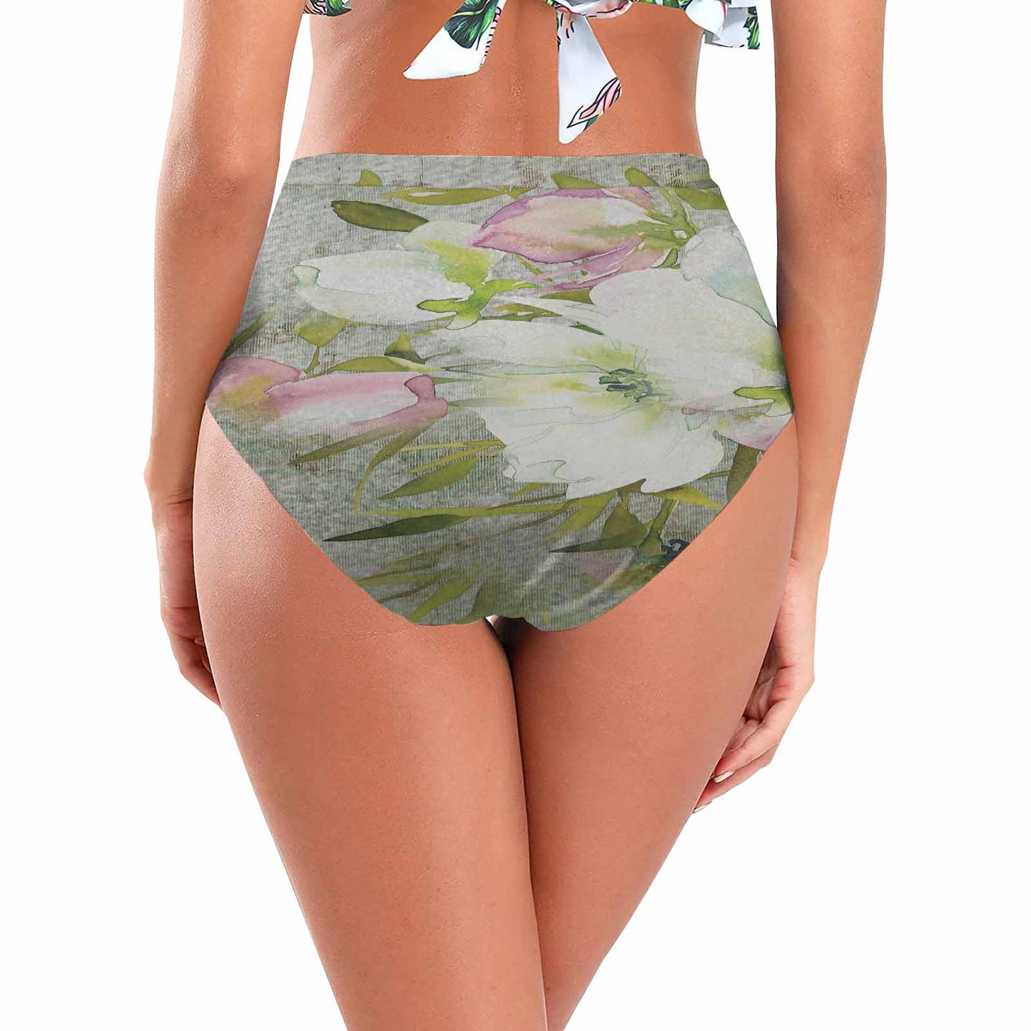 Vintage floral High waist bikini bottom, Design 03