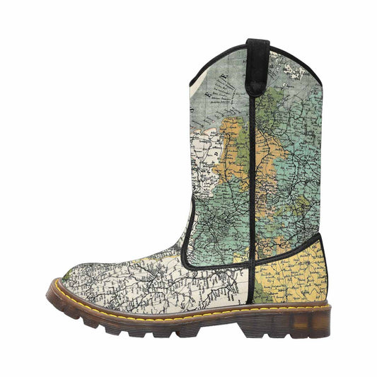 Antique Map design womens western lumber boots, Design 18