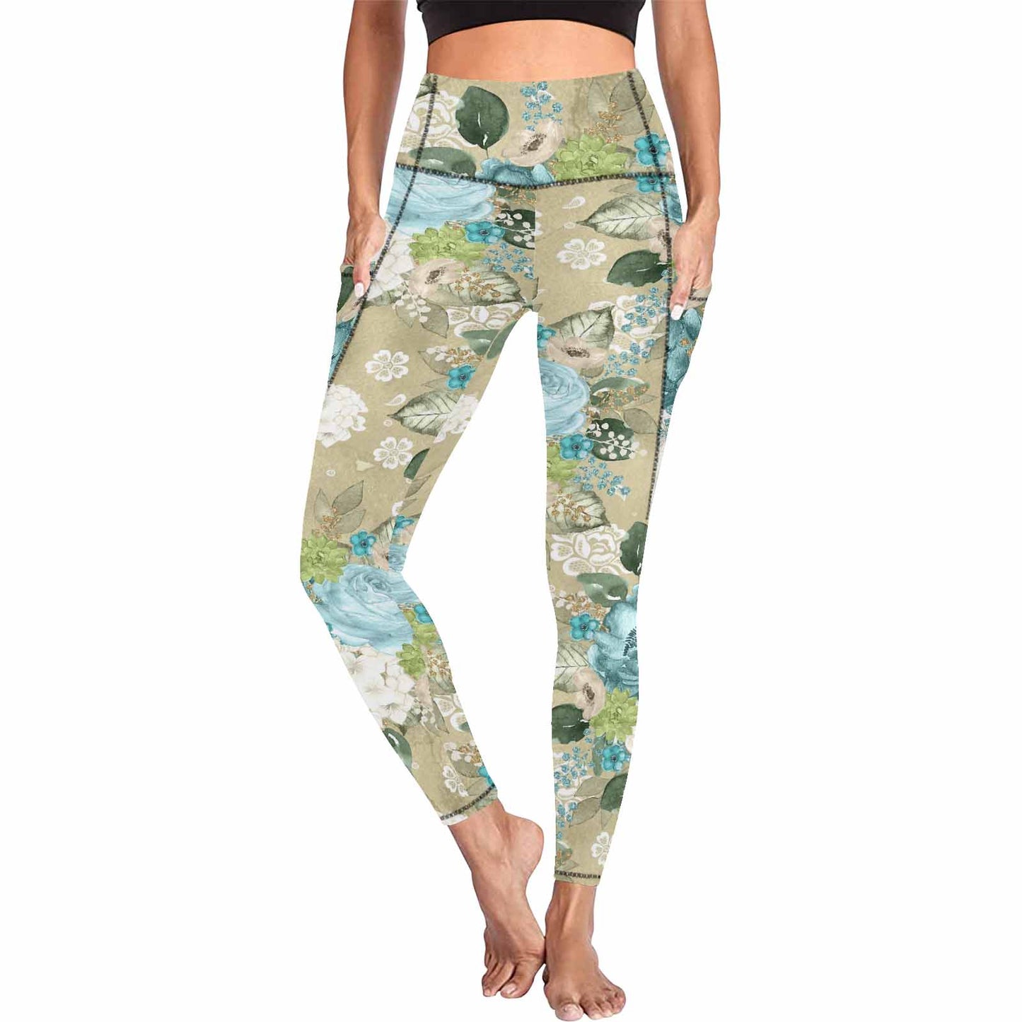 Floral 2, active wear leggings, outside surge, design 37