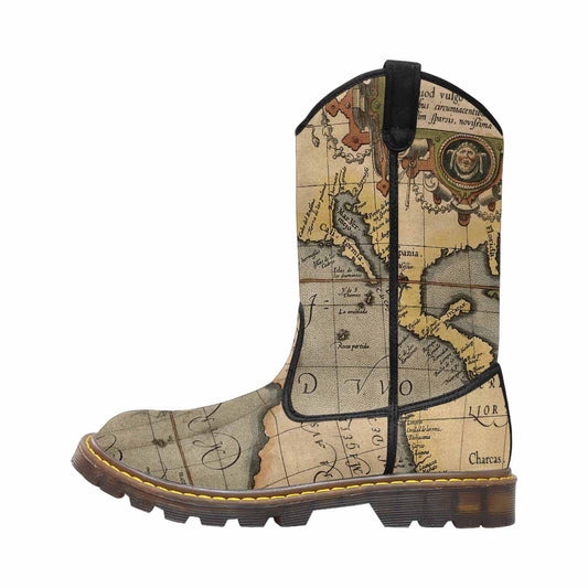 Antique Map design womens western lumber boots, Design 46