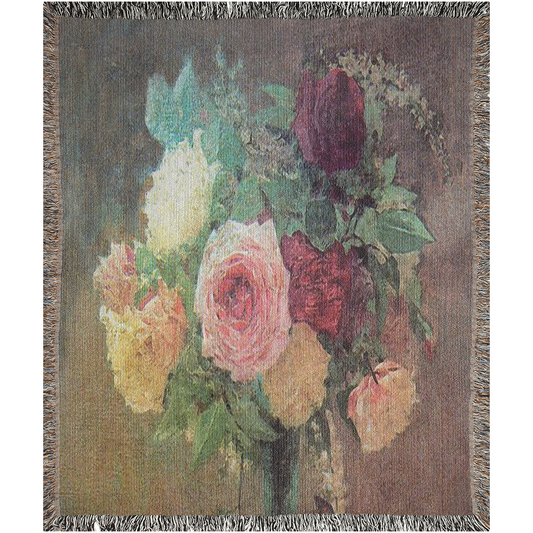 100% cotton Vintage Floral design woven blanket, 50 x 60 or 60 x 80in, Design 29