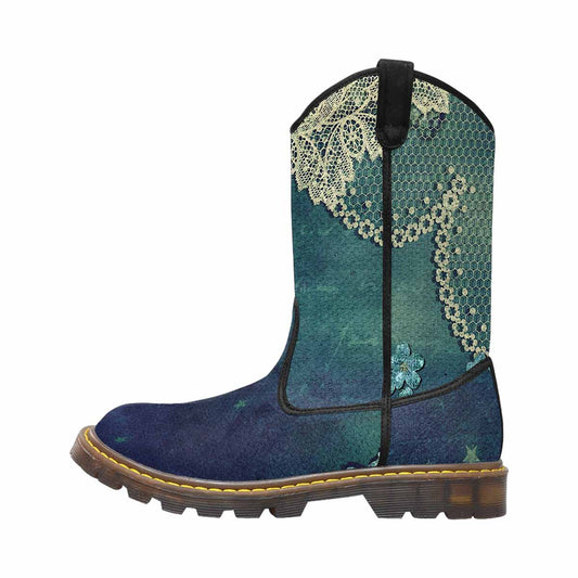 Victorian lace print, western lumber boots, design 04