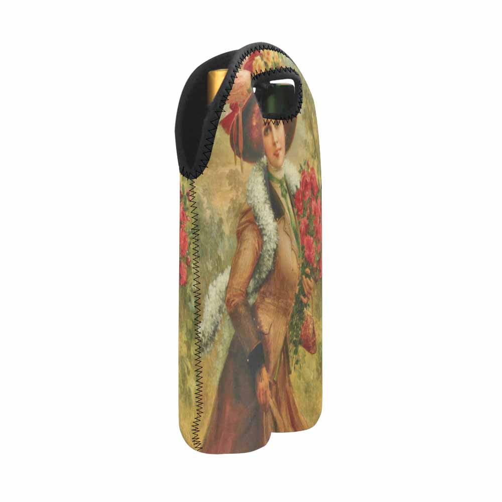 Victorian lady design 2 Bottle wine bag, Elegant Lady with a Bouquet of Roses