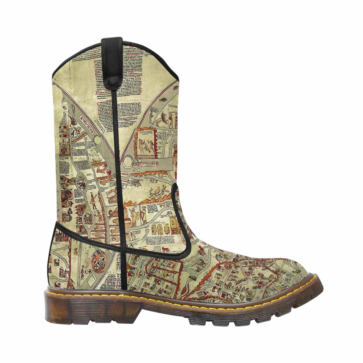 Antique Map design womens western lumber boots, Design 27