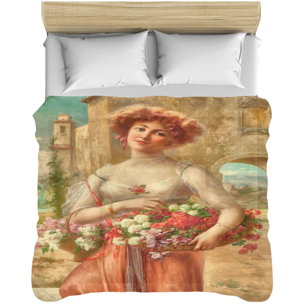 Victorian lady design comforter, twin, twin XL, queen or king, Roses