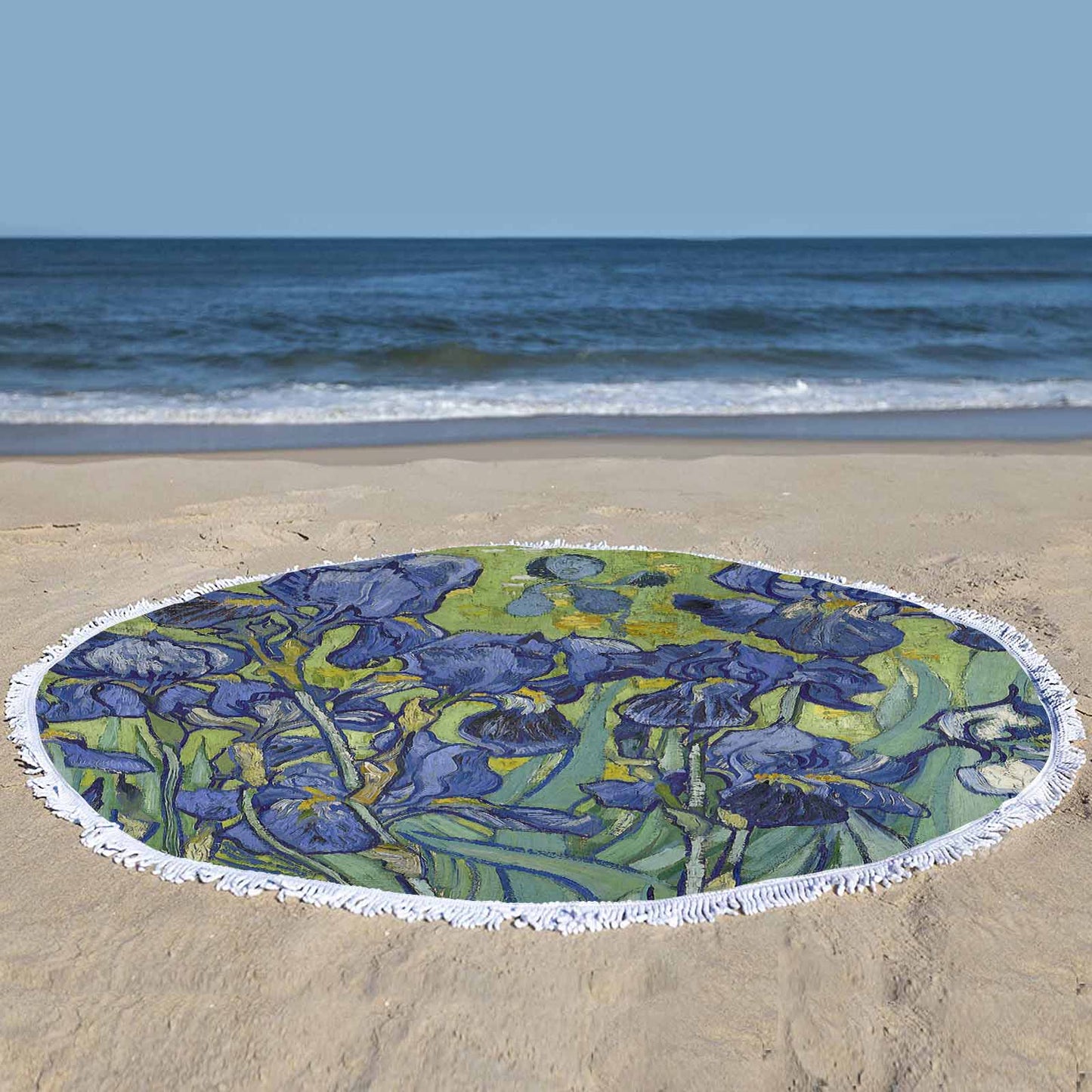 Vintage Floral circular plush beach towel, fringe edges, Design 40