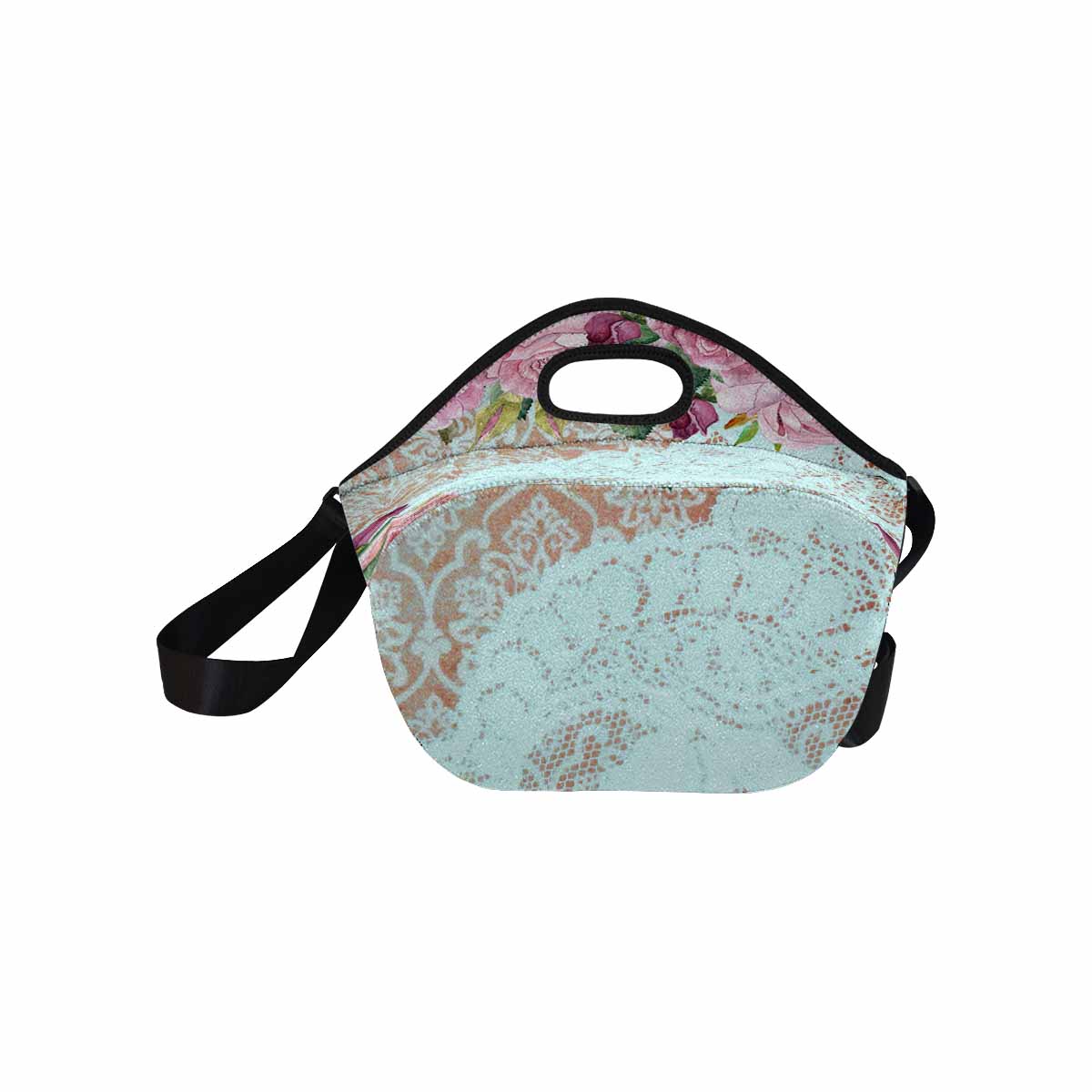 Victorian lace print insulated lunch bag, design 24