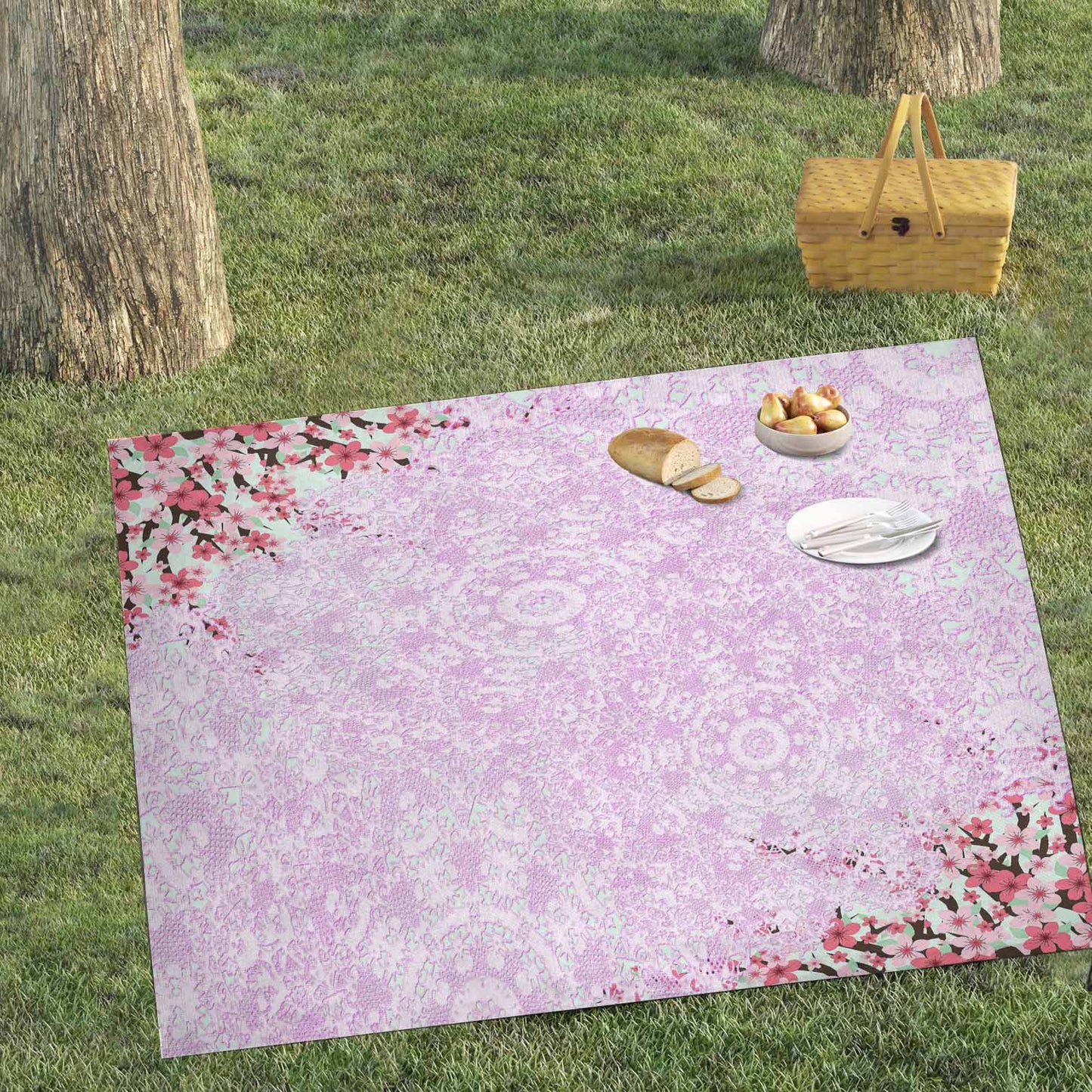 Victorian lace print waterproof picnic mat, 69 x 55in, design 09