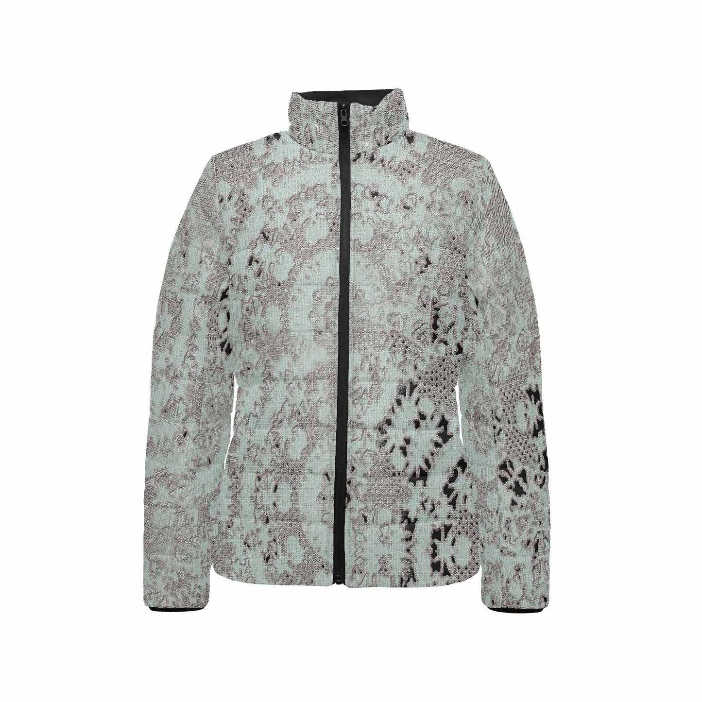 Victorian Lace print womens padded quilted jacket, design 51