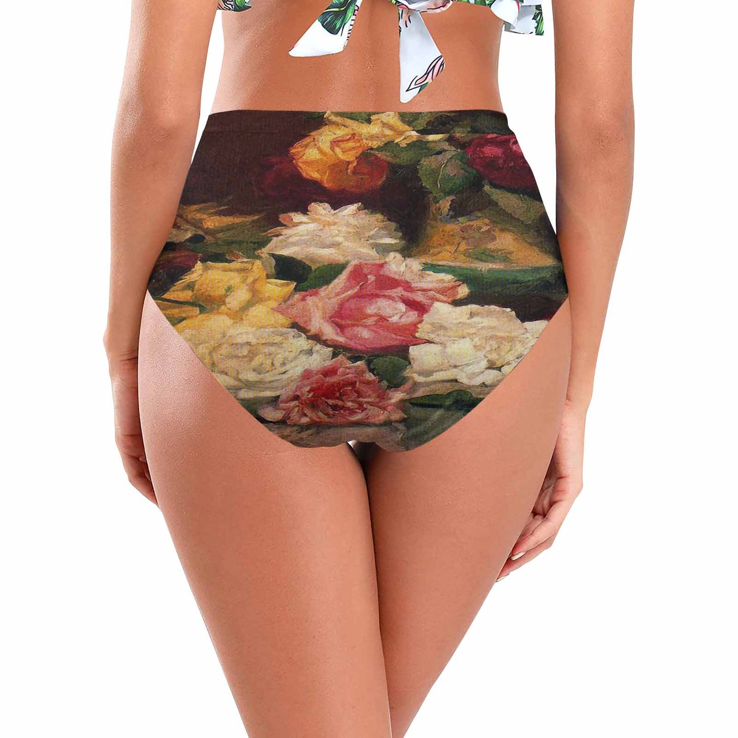 Vintage floral High waist bikini bottom, Design 37