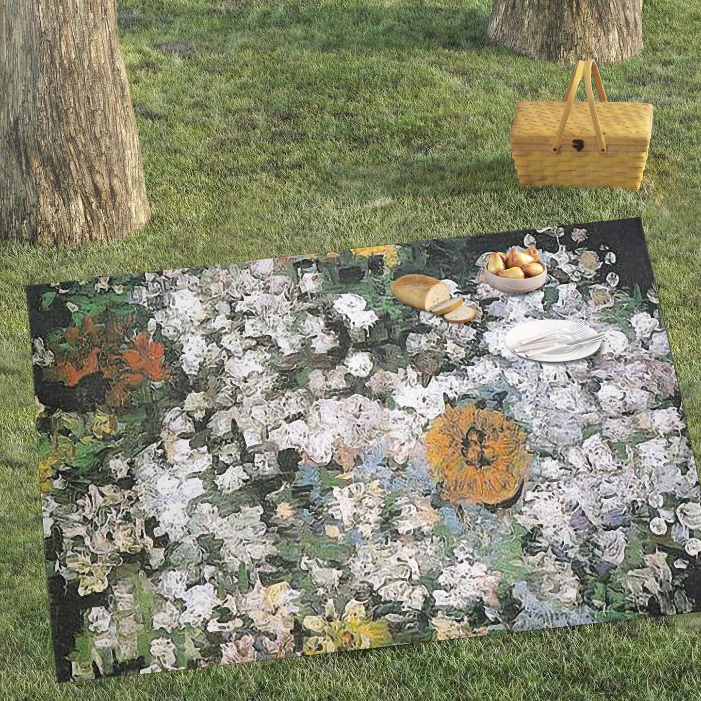 Vintage Floral waterproof picnic mat, 81 x 55in, Design 07