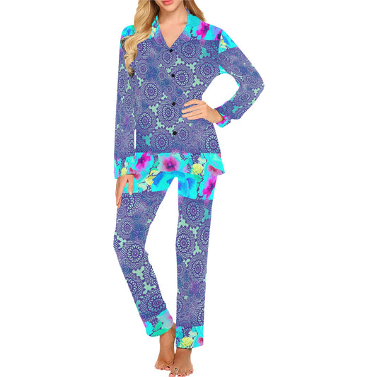 Victorian printed lace pajama set, design 14 Women's Long Pajama Set (Sets 02)