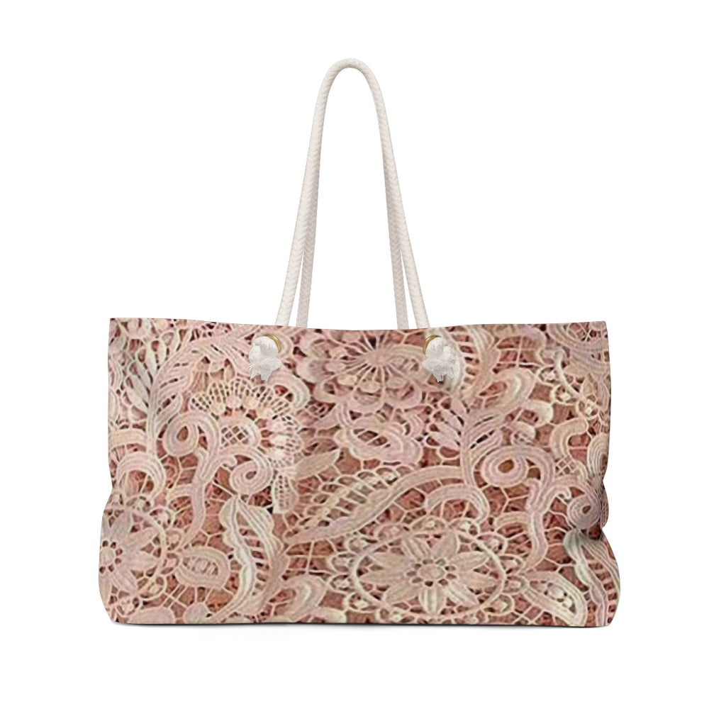 Victorian lace print weekender bag, large, design 11