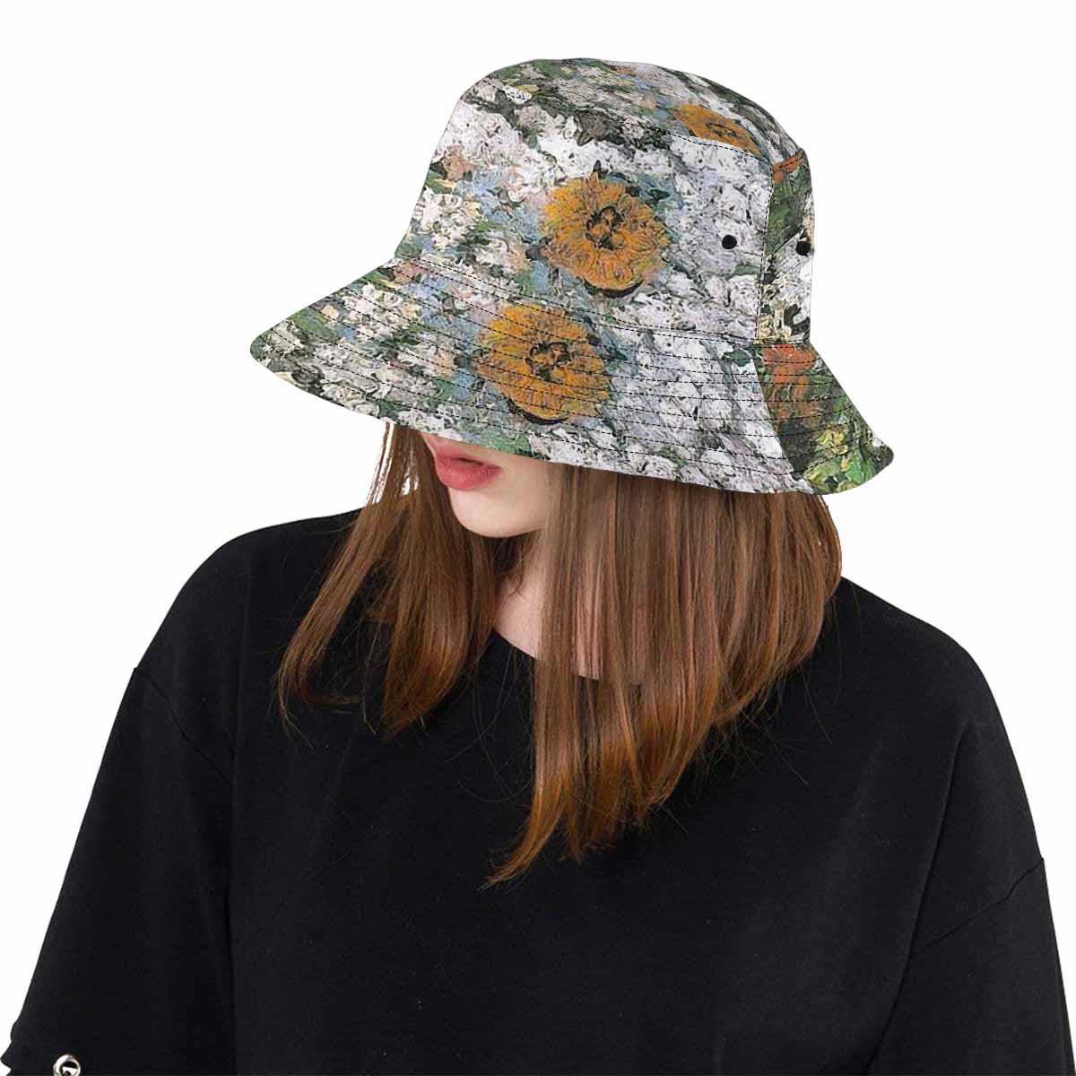 Vintage floral unisex bucket boonie Hat, outdoors hat, Design 07