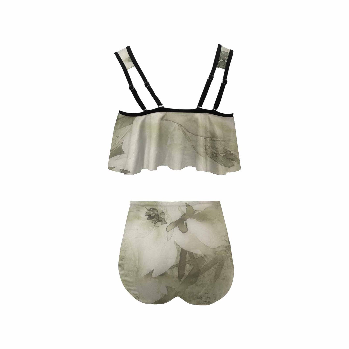Vintage floral high waisted flounce top bikini, swim wear, Design 03x