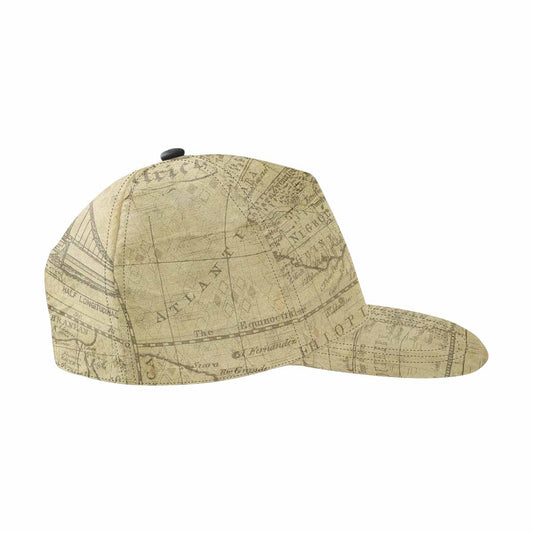 Antique Map design mens or womens deep snapback cap, trucker hat, Design 1