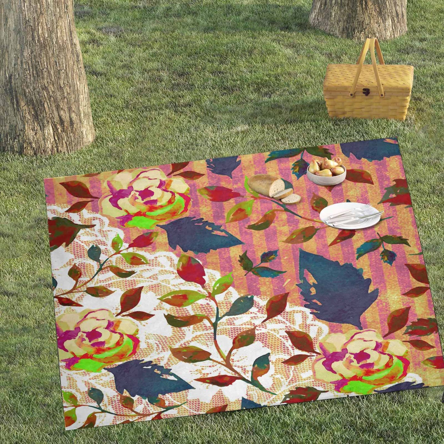 Victorian lace print waterproof picnic mat, 69 x 55in, design 22