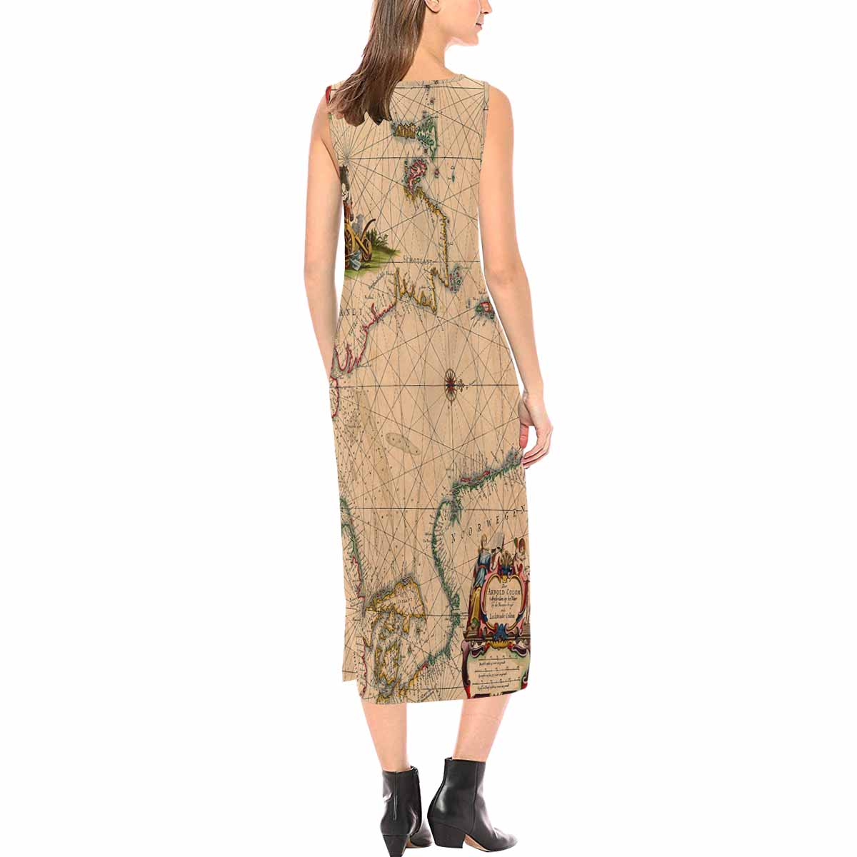 Antique Map chic long dress, Design 53