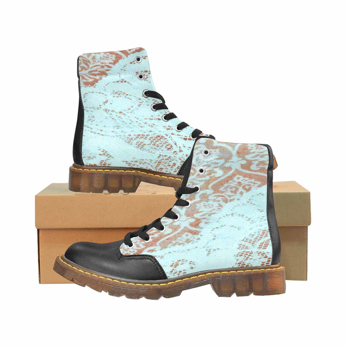 Victorian lace print, cute but tough, Winter walk about  boots, design 23