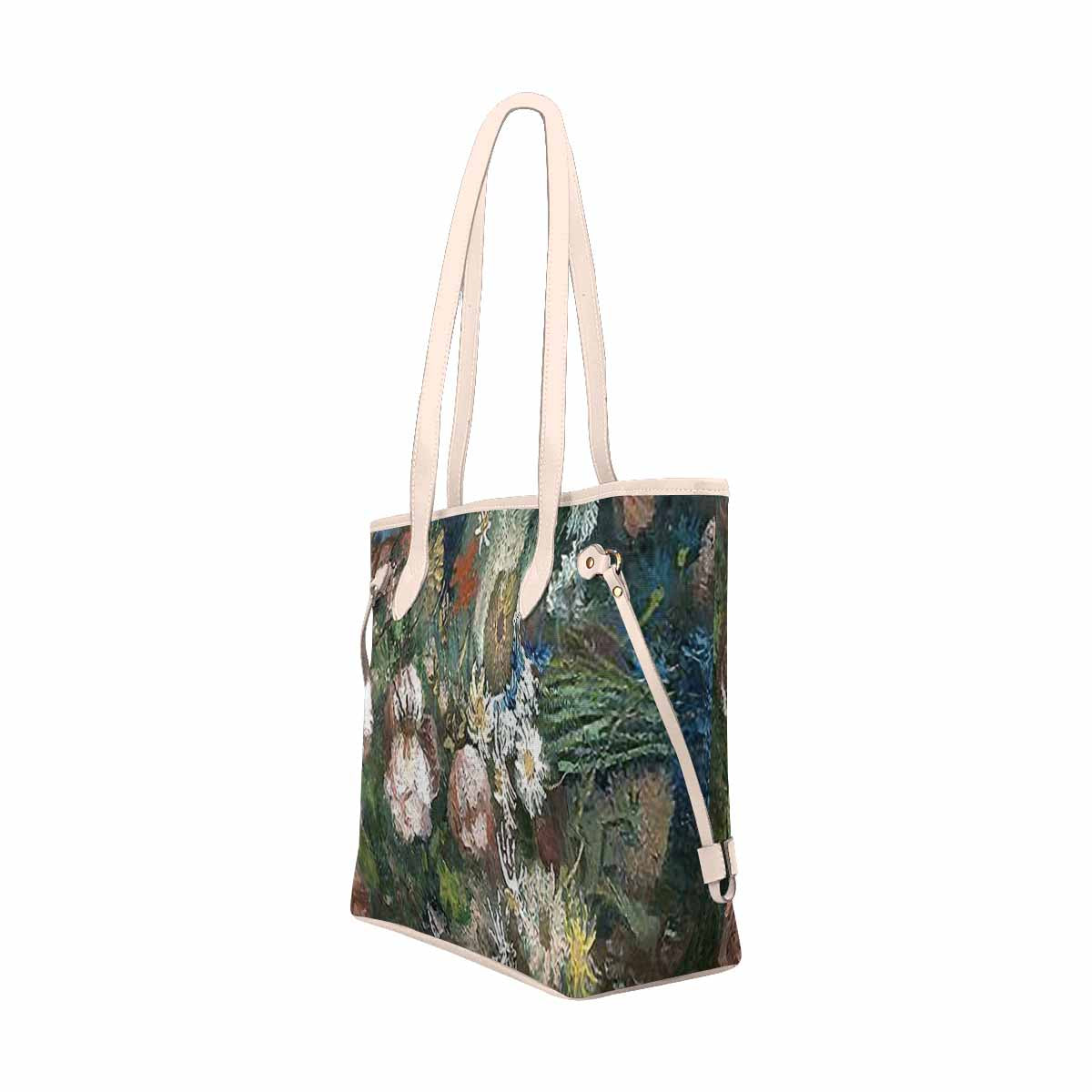 Vintage Floral Handbag, Classic Handbag, Mod 1695361, Design 51 BEIGE/TAN TRIM
