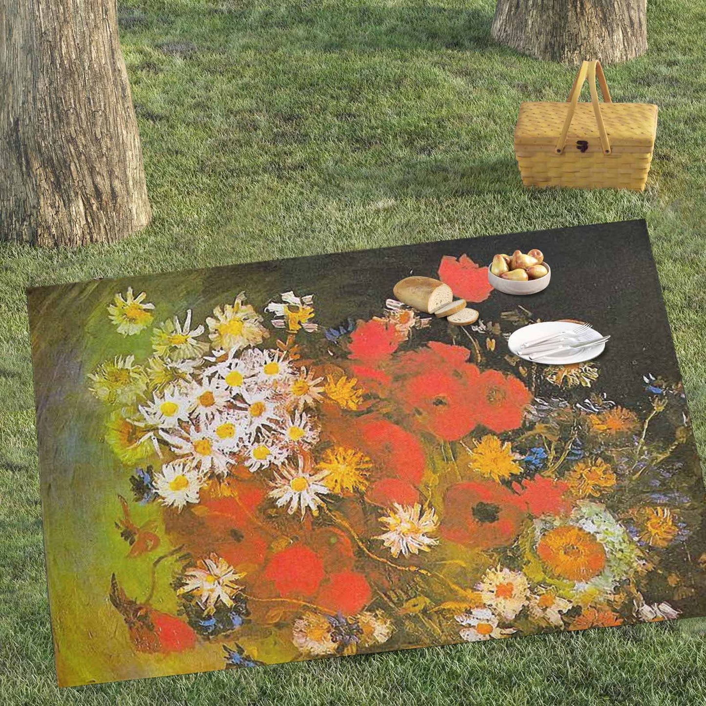 Vintage Floral waterproof picnic mat, 81 x 55in, Design 60