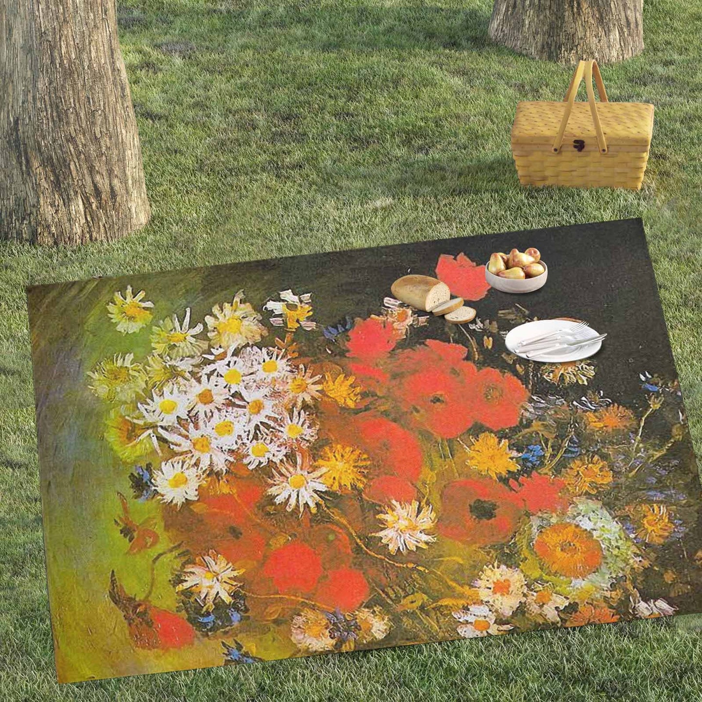 Vintage Floral waterproof picnic mat, 81 x 55in, Design 60
