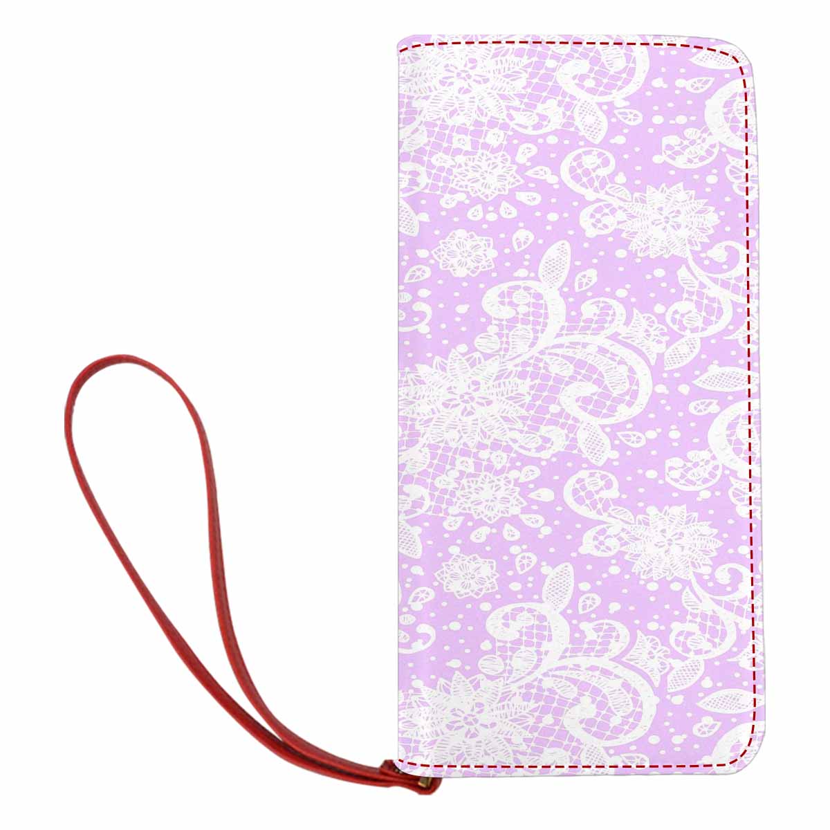 Victorian lace print womens wallet, clutch purse, red trim, design 06