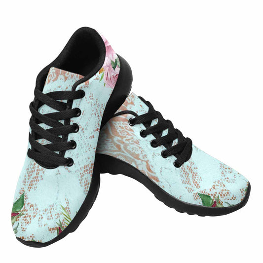 Victorian lace print, womens cute casual or running sneakers, design 24