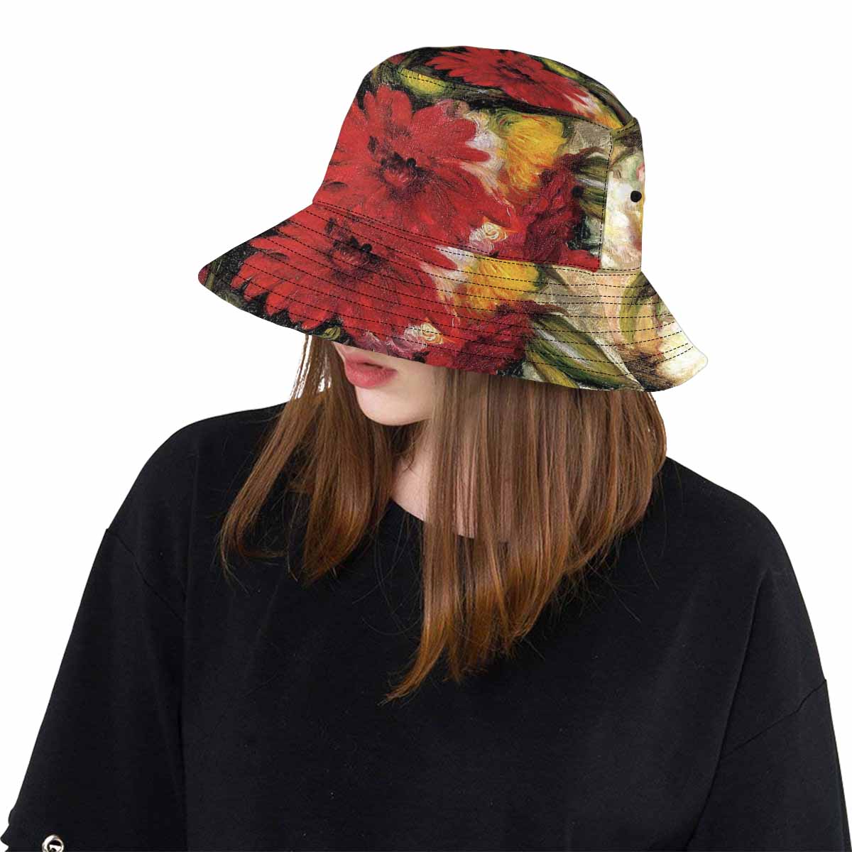 Vintage floral unisex bucket boonie Hat, outdoors hat, Design 25