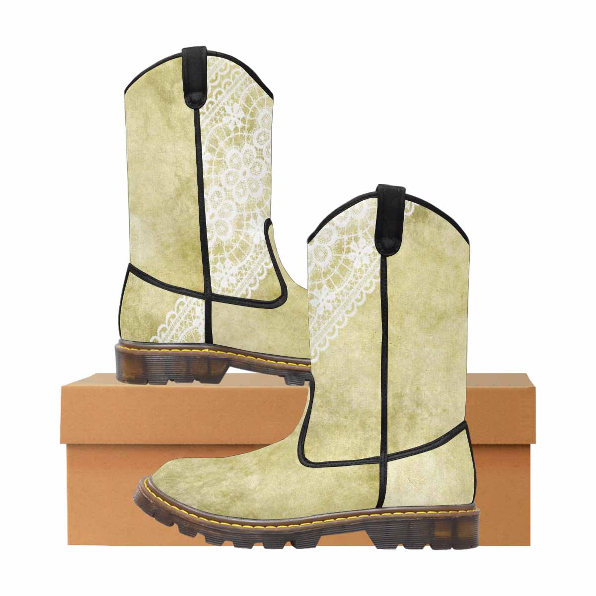 Victorian lace print, western lumber boots, design 43