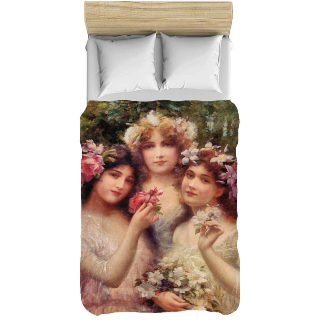 Victorian lady design comforter, twin, twin XL, queen or king, The Three Graces
