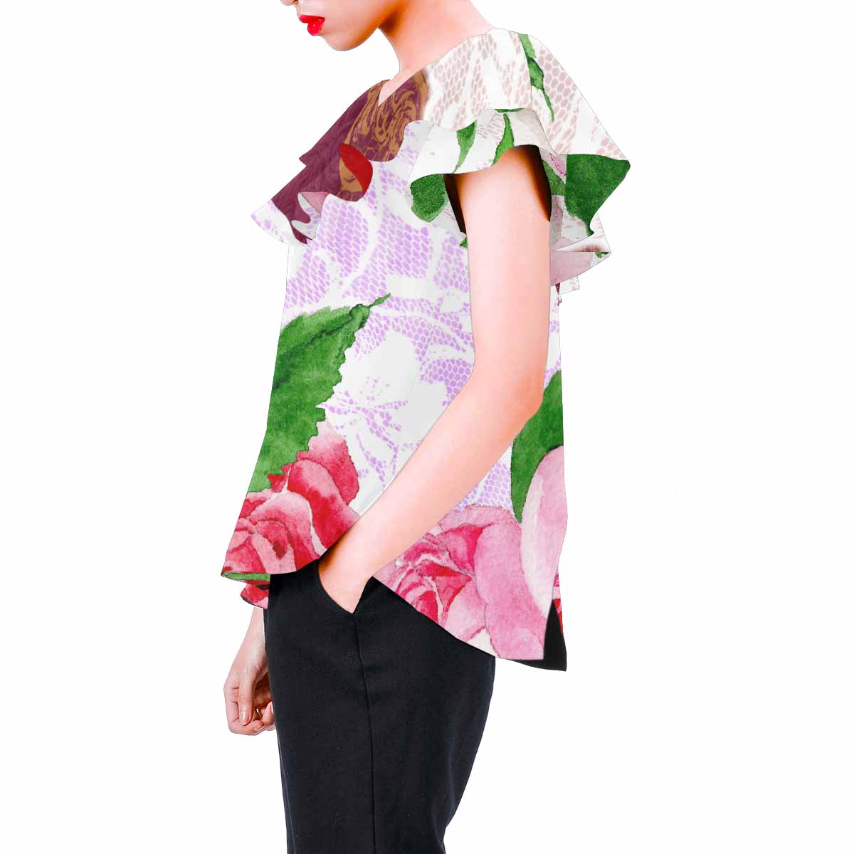 Victorian Lace print Chiffon Blouse, design 19