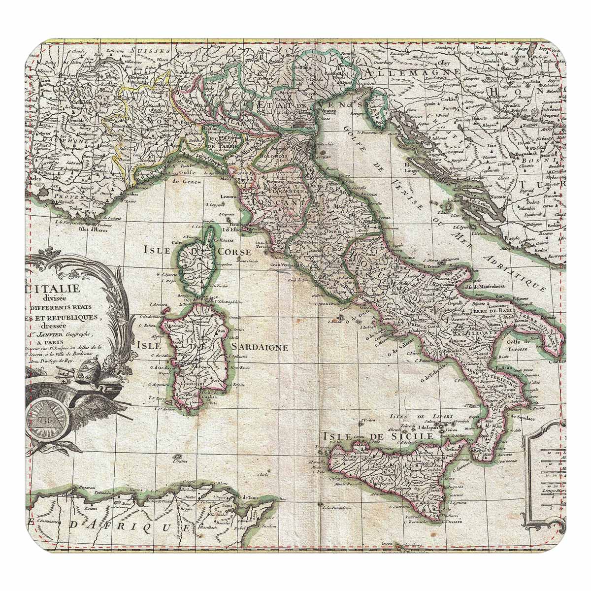 Antique Map design , womens wallet, clutch purse, Red TrimDesign 6