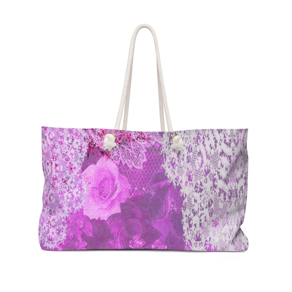 Victorian lace print weekender bag, large, design 03