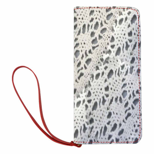 Victorian lace print womens wallet, clutch purse, red trim, design 12