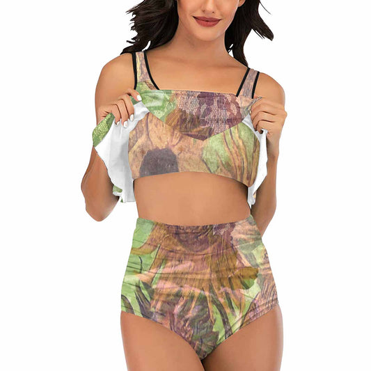 Vintage floral high waisted flounce top bikini, swim wear, Design 48xx
