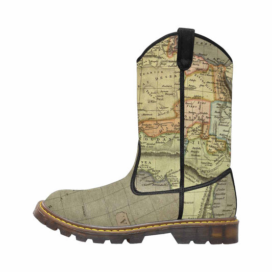 Antique Map design mens western lumber boots, Design 4