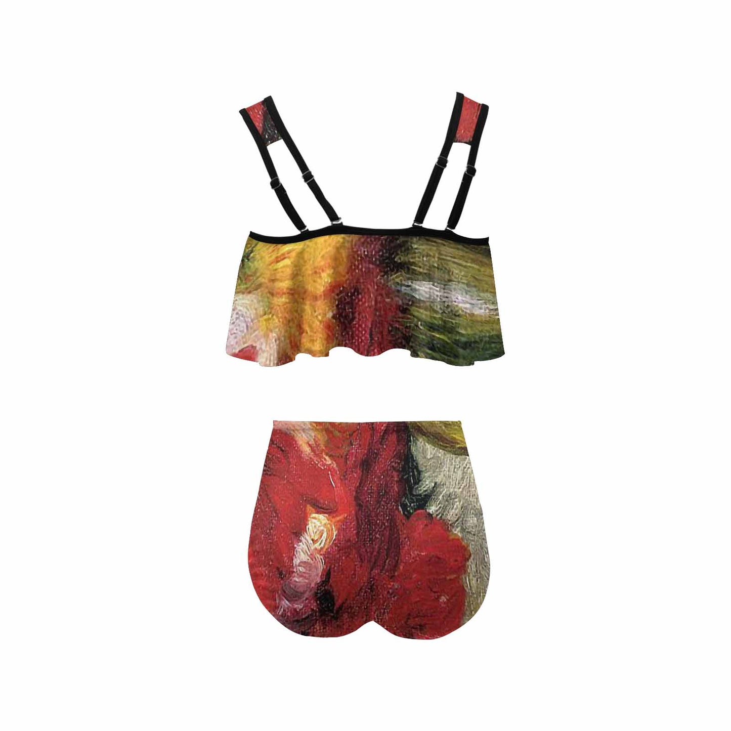 Vintage floral high waisted flounce top bikini, swim wear, Design 25