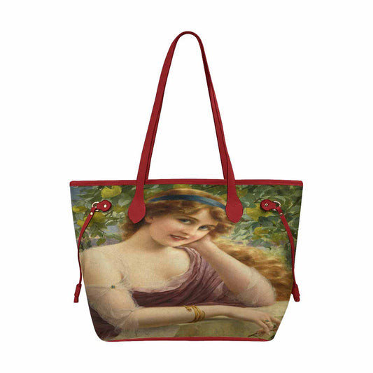 Victorian Lady Design Handbag, Model 1695361, Girl By The Lemon Tree, RED TRIM