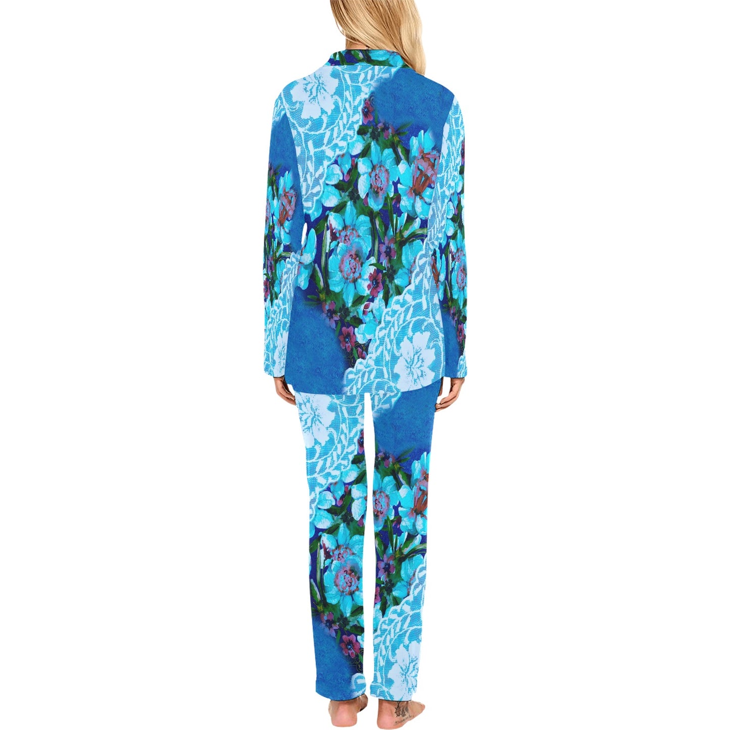 Victorian printed lace pajama set, design 49 Women's Long Pajama Set (Sets 02)