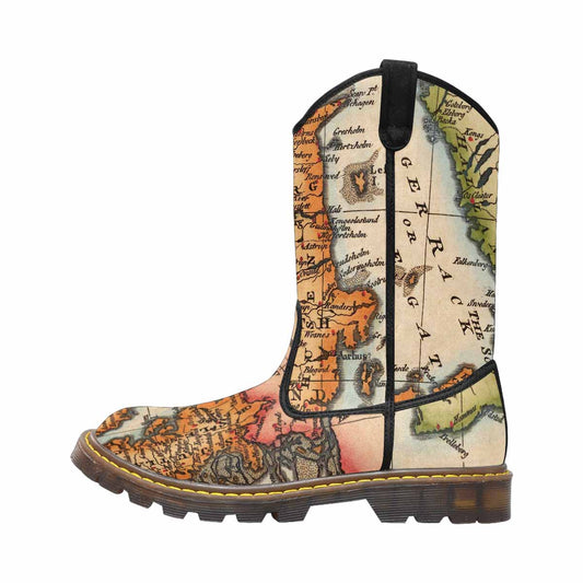 Antique Map design womens western lumber boots, Design 34