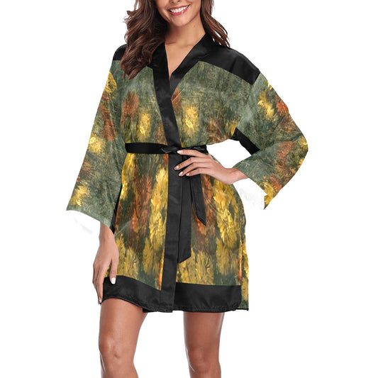 Vintage Floral Kimono Robe, Black or White Trim, Sizes XS to 2XL, Design 28