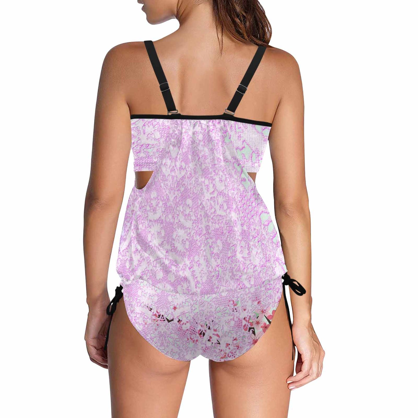 Cover belly Tankini swimwear, 2 pc Bikini, Printed Victorian lace, design 09B