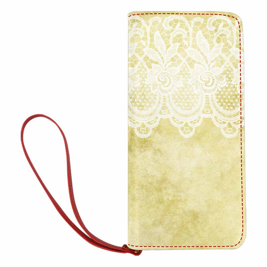 Victorian lace print womens wallet, clutch purse, red trim, design 44