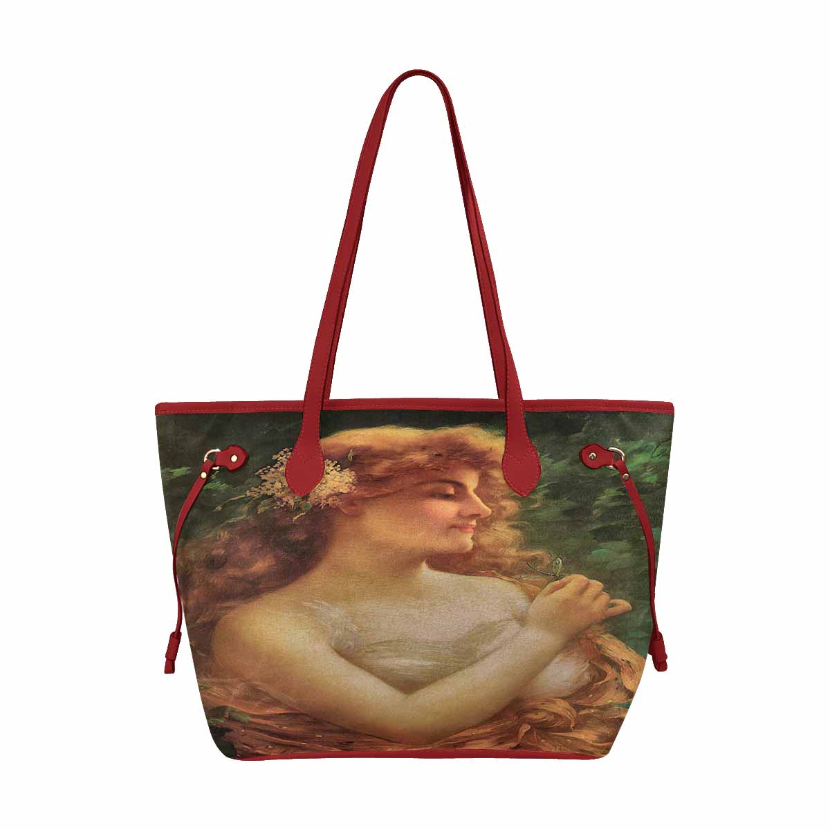 Victorian Lady Design Handbag,, Model 1695361, Young Woman With A Dragonfly, RED TRIM