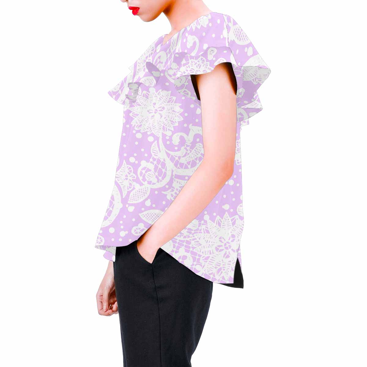 Victorian Lace print Chiffon Blouse, design 06