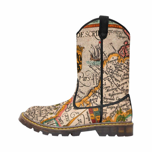 Antique Map design womens western lumber boots, Design 12